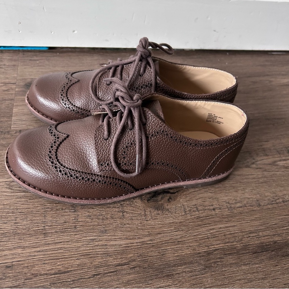 Janie and Jack|Classic Brown Faux Leather Oxford Shoes sz 1 - Picture 2 of 6
